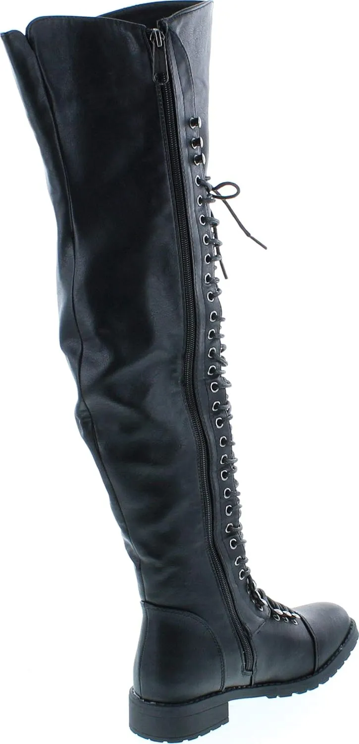 SHOEDEZIGNS Shoe Dezigns Travis 05 Women Military Lace Up Thigh High Combat Boot