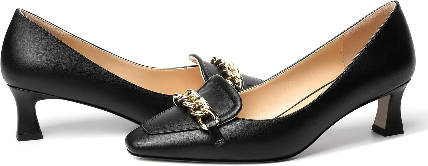 SHOWFOREST Womens Matte Slip On Square Toe Dress Wedding Metal Spool Low Heel Pumps Shoes 2 Inch