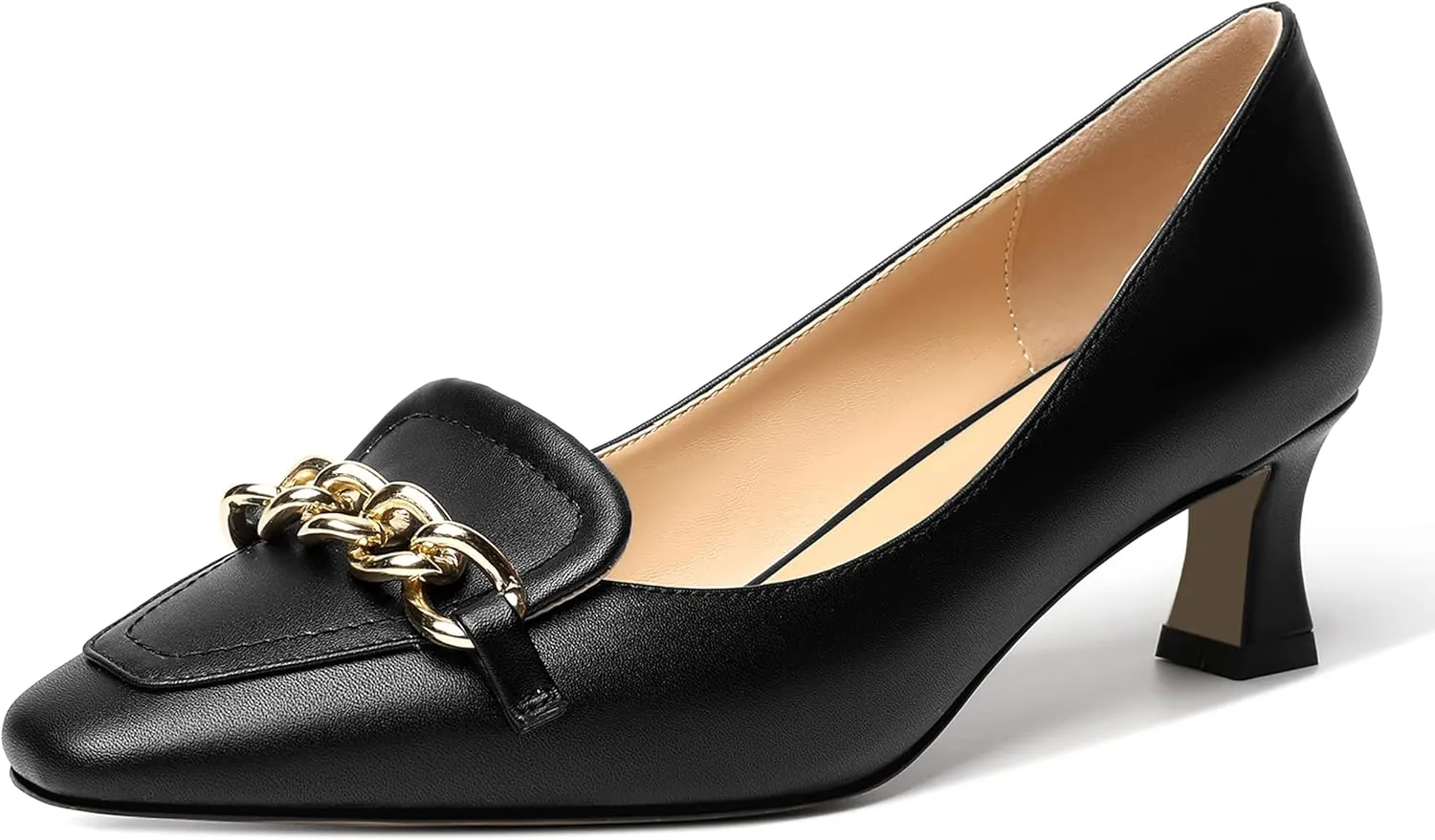 SHOWFOREST Womens Matte Slip On Square Toe Dress Wedding Metal Spool Low Heel Pumps Shoes 2 Inch