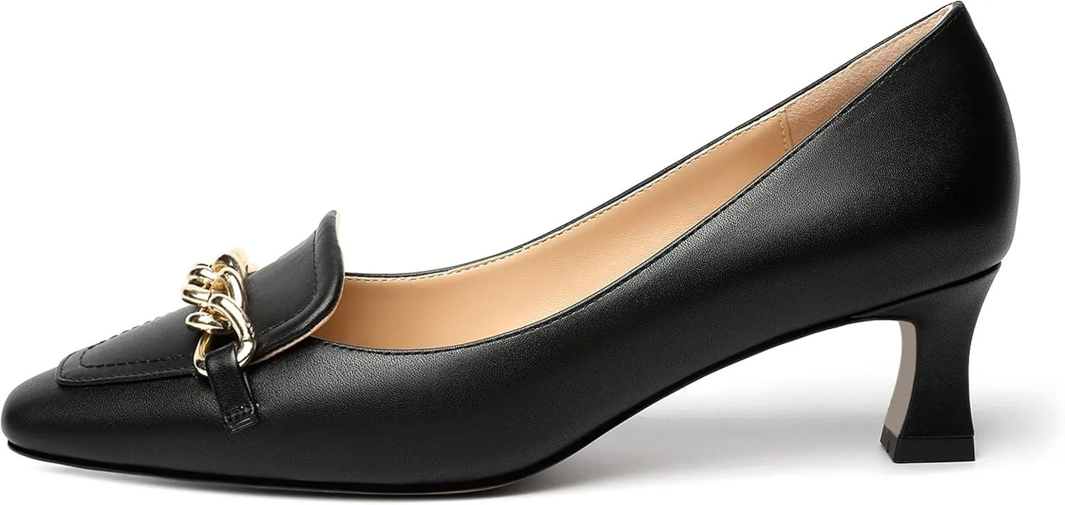 SHOWFOREST Womens Matte Slip On Square Toe Dress Wedding Metal Spool Low Heel Pumps Shoes 2 Inch