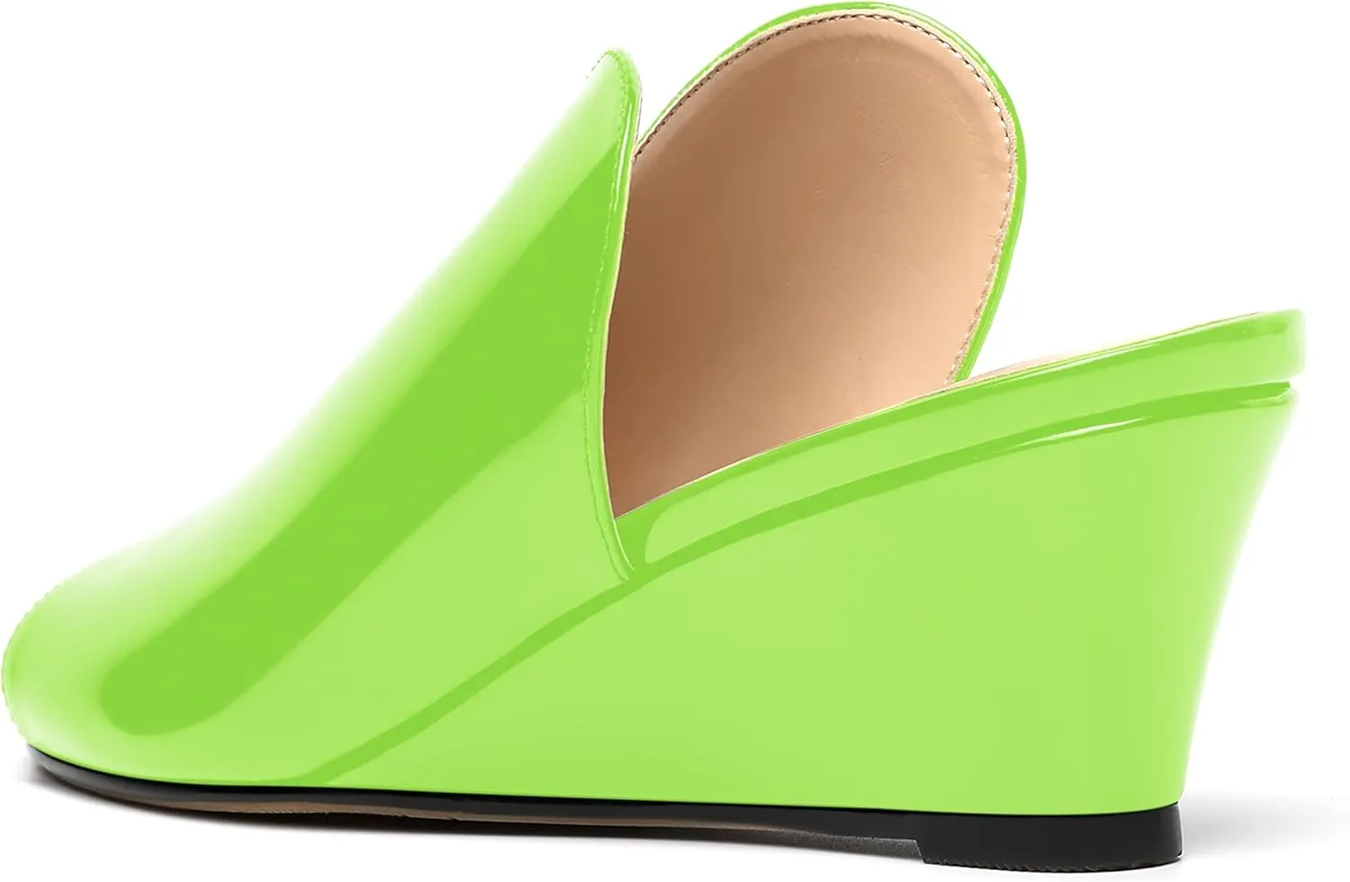 SHOWFOREST Women's Open Toe Casual Solid Slip On Outdoor Round Toe Patent Wedge Low Heel Pumps Shoes 2 Inch