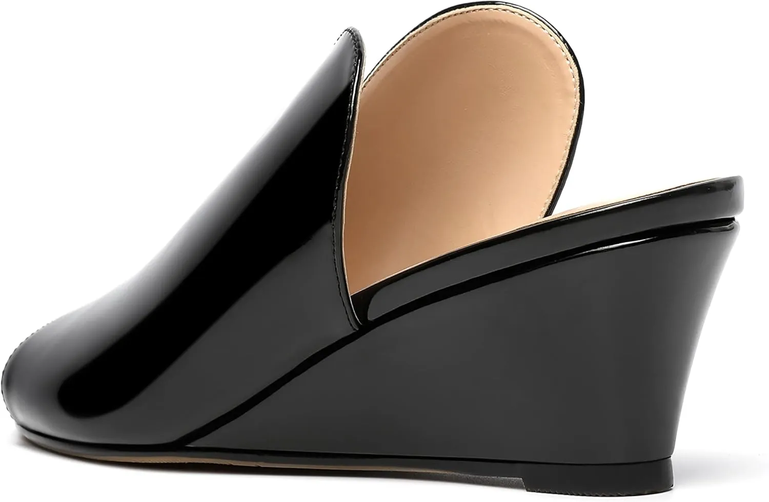 SHOWFOREST Women's Open Toe Casual Solid Slip On Outdoor Round Toe Patent Wedge Low Heel Pumps Shoes 2 Inch