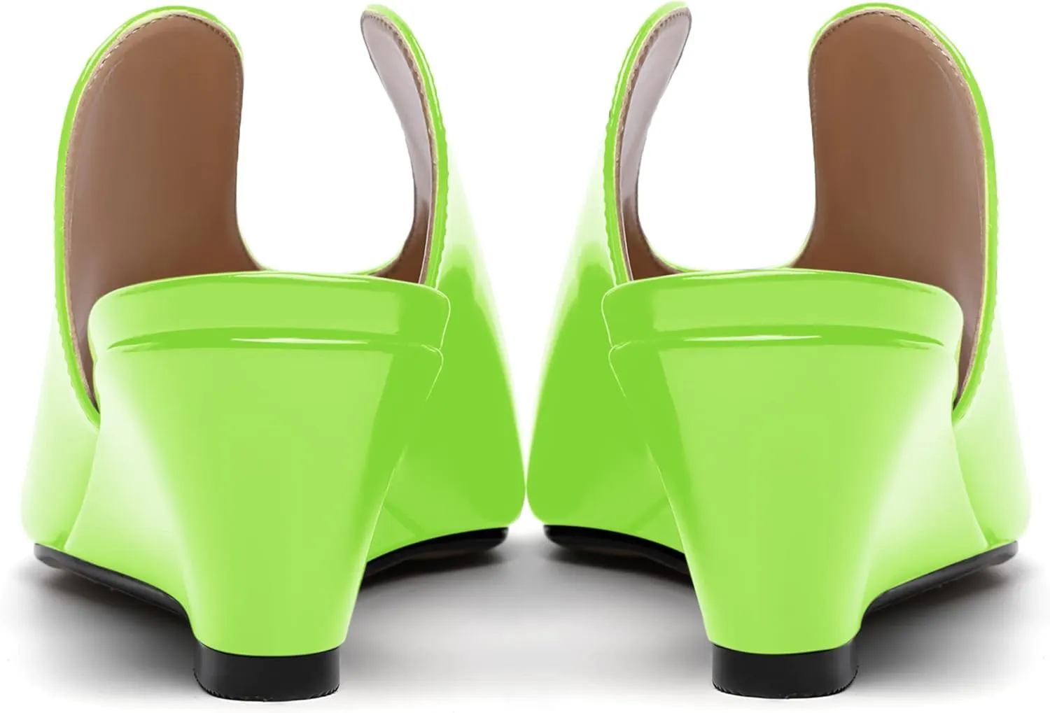 SHOWFOREST Women's Open Toe Casual Solid Slip On Outdoor Round Toe Patent Wedge Low Heel Pumps Shoes 2 Inch