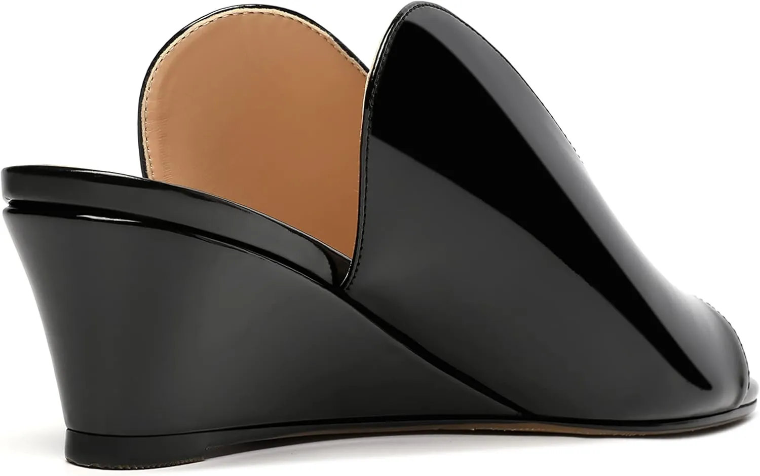 SHOWFOREST Women's Open Toe Casual Solid Slip On Outdoor Round Toe Patent Wedge Low Heel Pumps Shoes 2 Inch