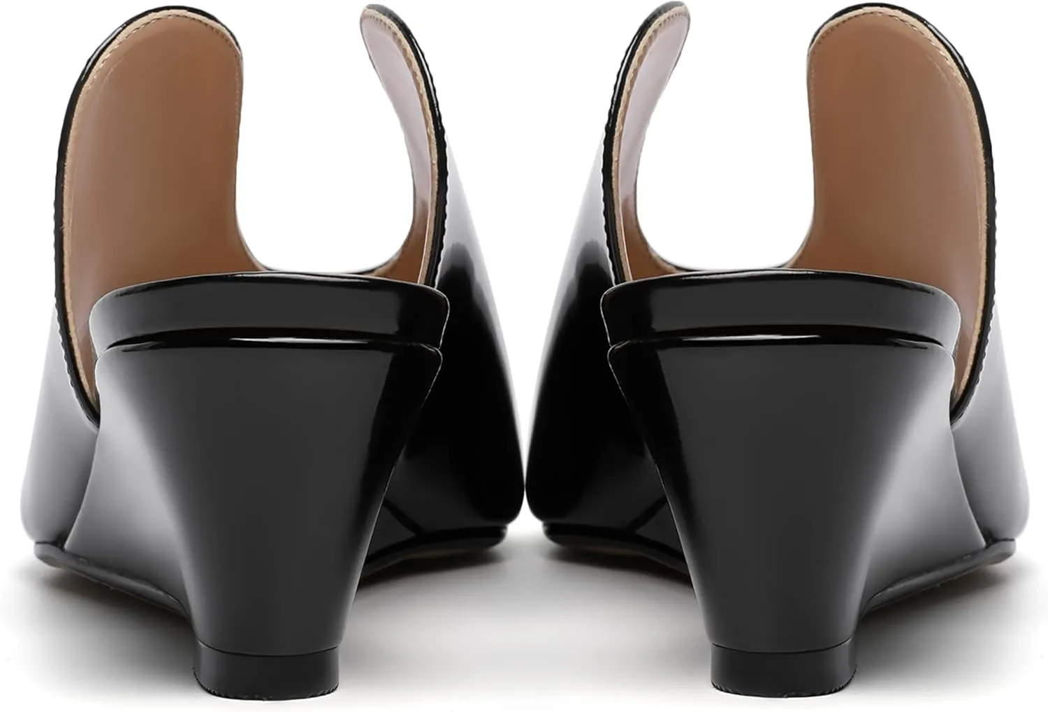SHOWFOREST Women's Open Toe Casual Solid Slip On Outdoor Round Toe Patent Wedge Low Heel Pumps Shoes 2 Inch