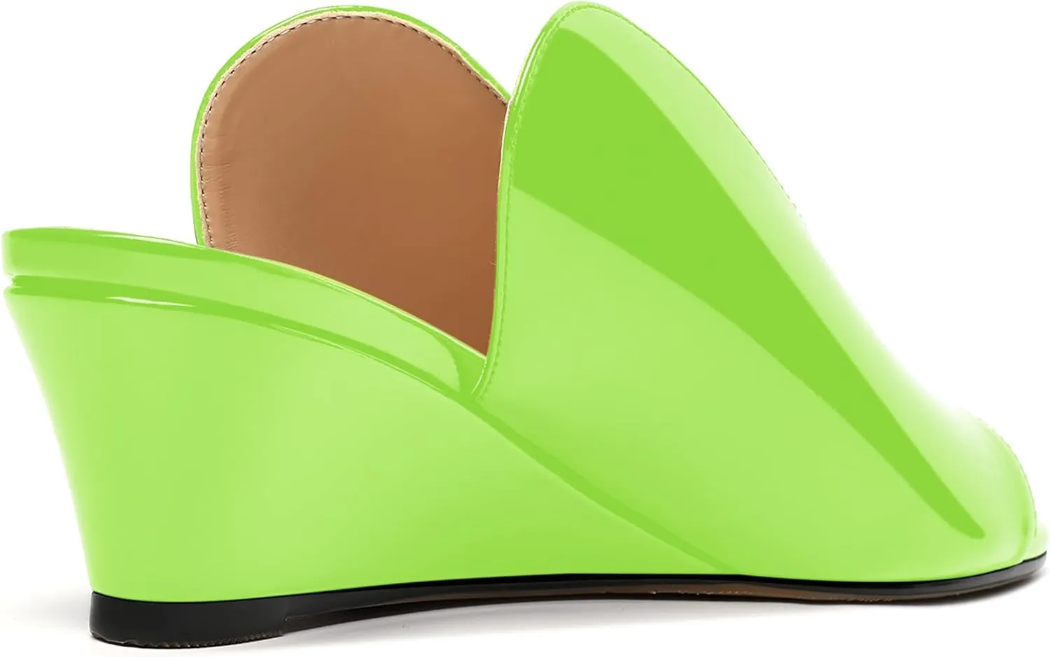 SHOWFOREST Women's Open Toe Casual Solid Slip On Outdoor Round Toe Patent Wedge Low Heel Pumps Shoes 2 Inch