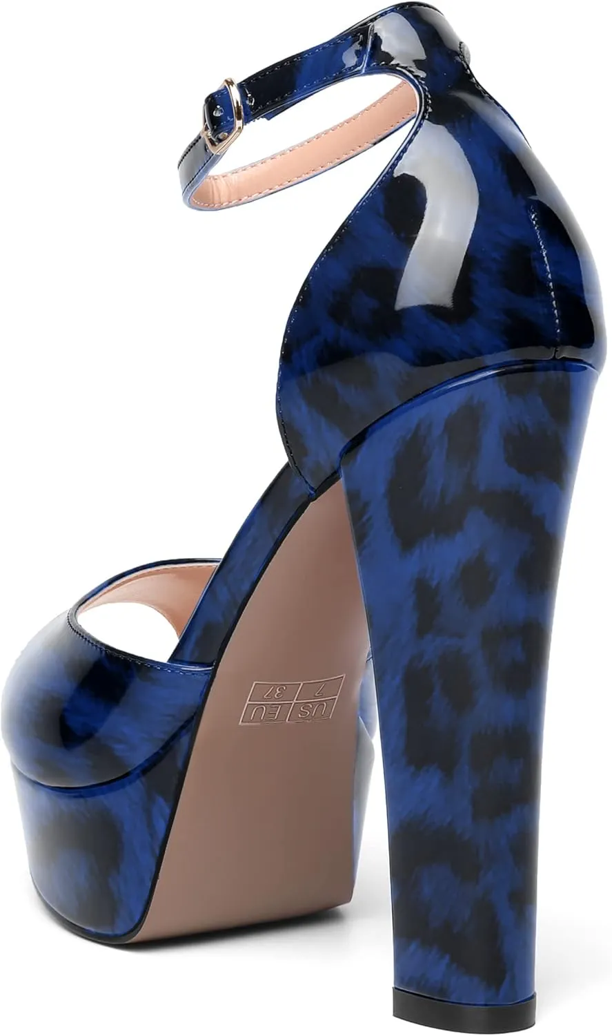 SHOWFOREST Womens Platform Patent Ankle Strap Sexy Buckle Peep Toe Night Club Block High Heel Pumps Shoes 5 Inch