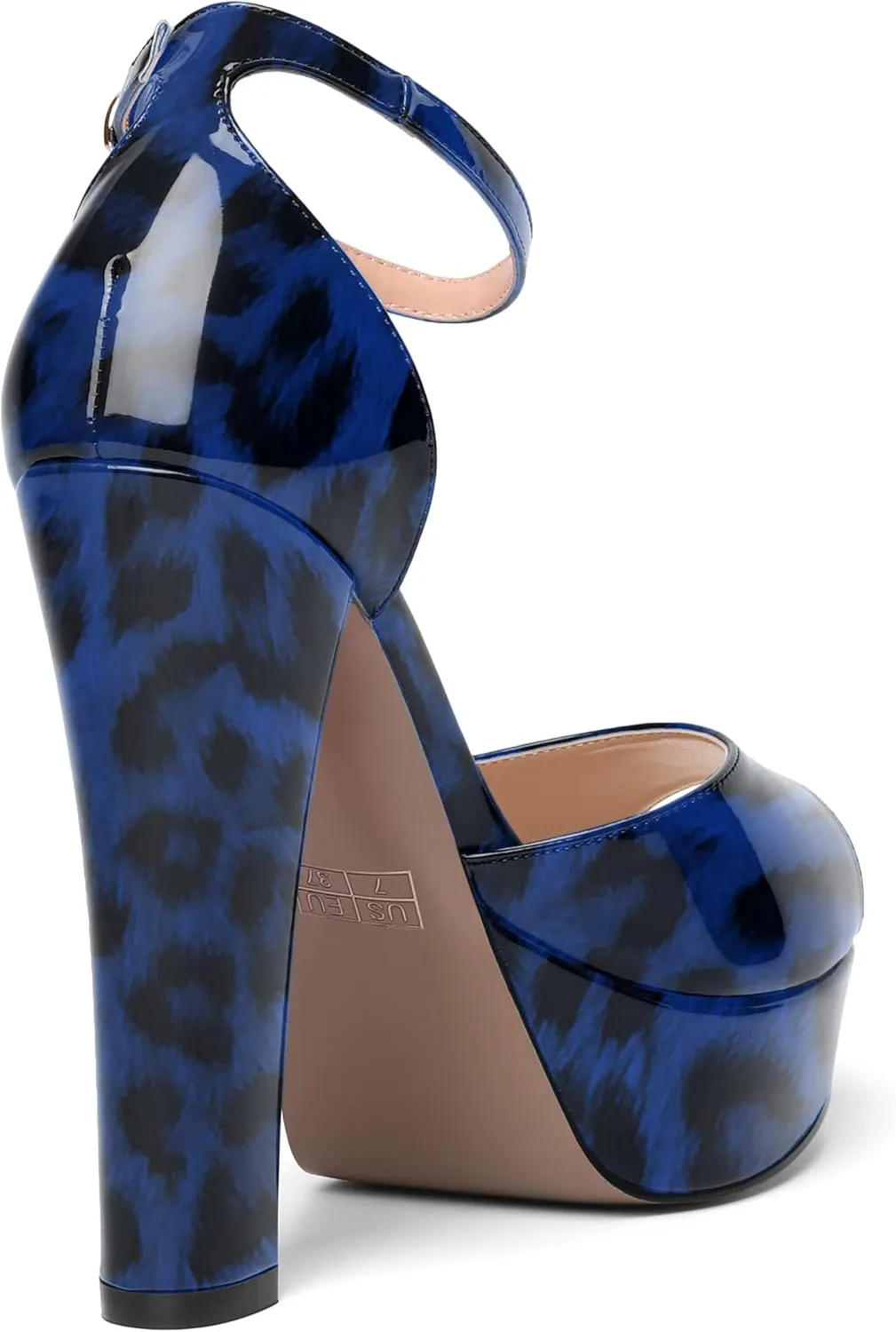 SHOWFOREST Womens Platform Patent Ankle Strap Sexy Buckle Peep Toe Night Club Block High Heel Pumps Shoes 5 Inch