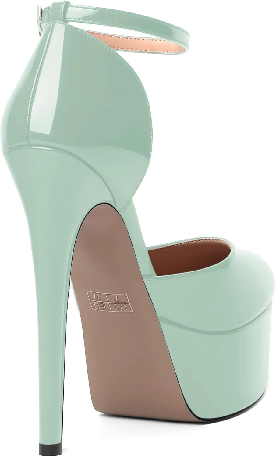 SHOWFOREST Womens Round Toe Ankle Strap Patent Dress Buckle Dating Stiletto High Heel Pumps Shoes 6 Inch