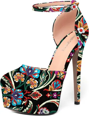 SHOWFOREST Womens Round Toe Ankle Strap Patent Dress Buckle Dating Stiletto High Heel Pumps Shoes 6 Inch