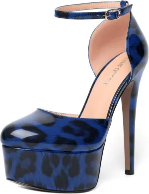 SHOWFOREST Womens Round Toe Ankle Strap Patent Dress Buckle Dating Stiletto High Heel Pumps Shoes 6 Inch