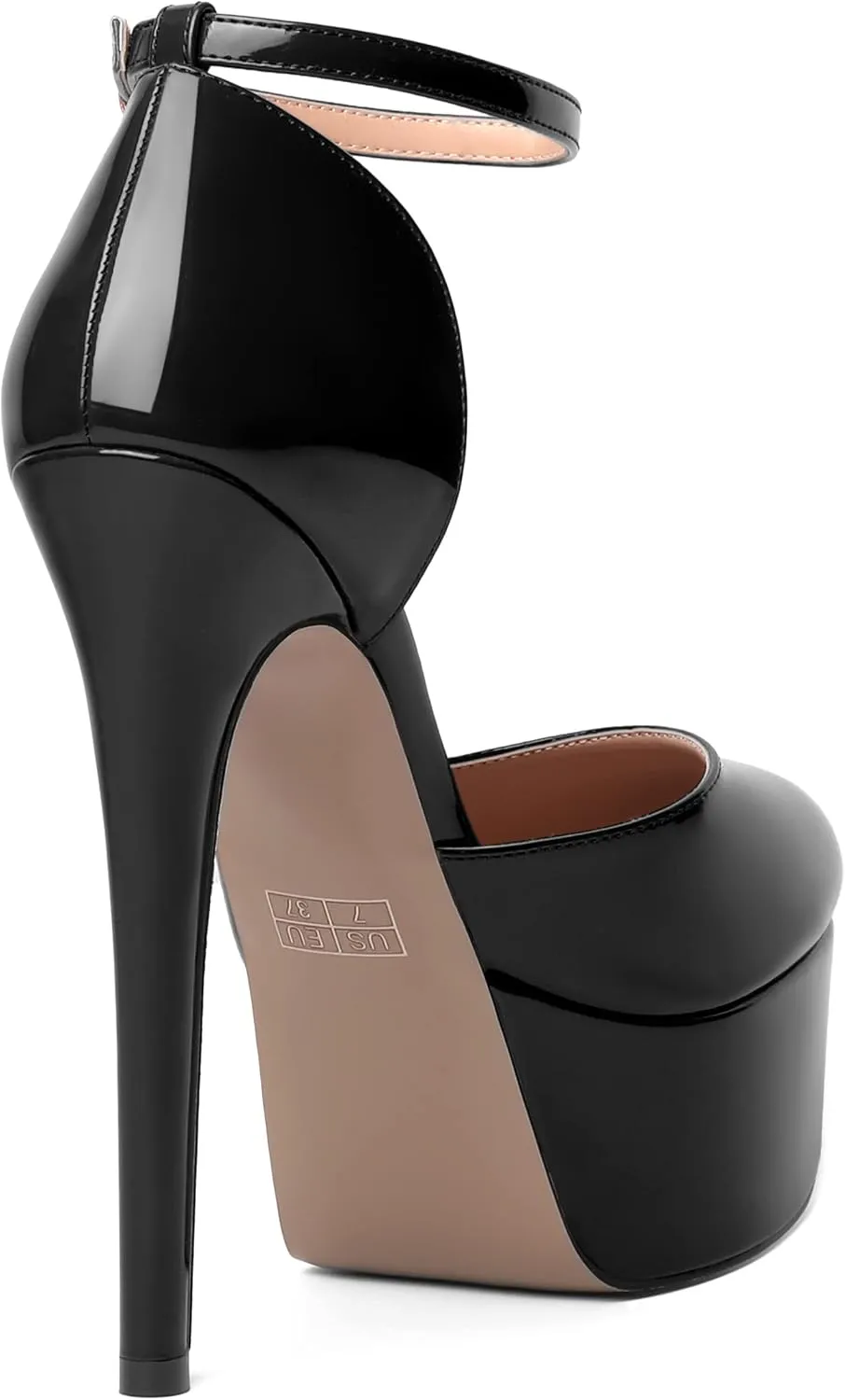 SHOWFOREST Womens Round Toe Ankle Strap Patent Dress Buckle Dating Stiletto High Heel Pumps Shoes 6 Inch