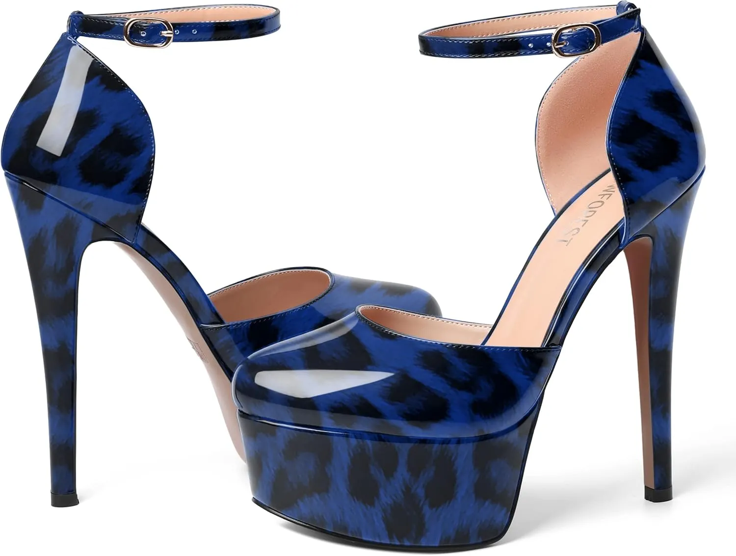 SHOWFOREST Womens Round Toe Ankle Strap Patent Dress Buckle Dating Stiletto High Heel Pumps Shoes 6 Inch