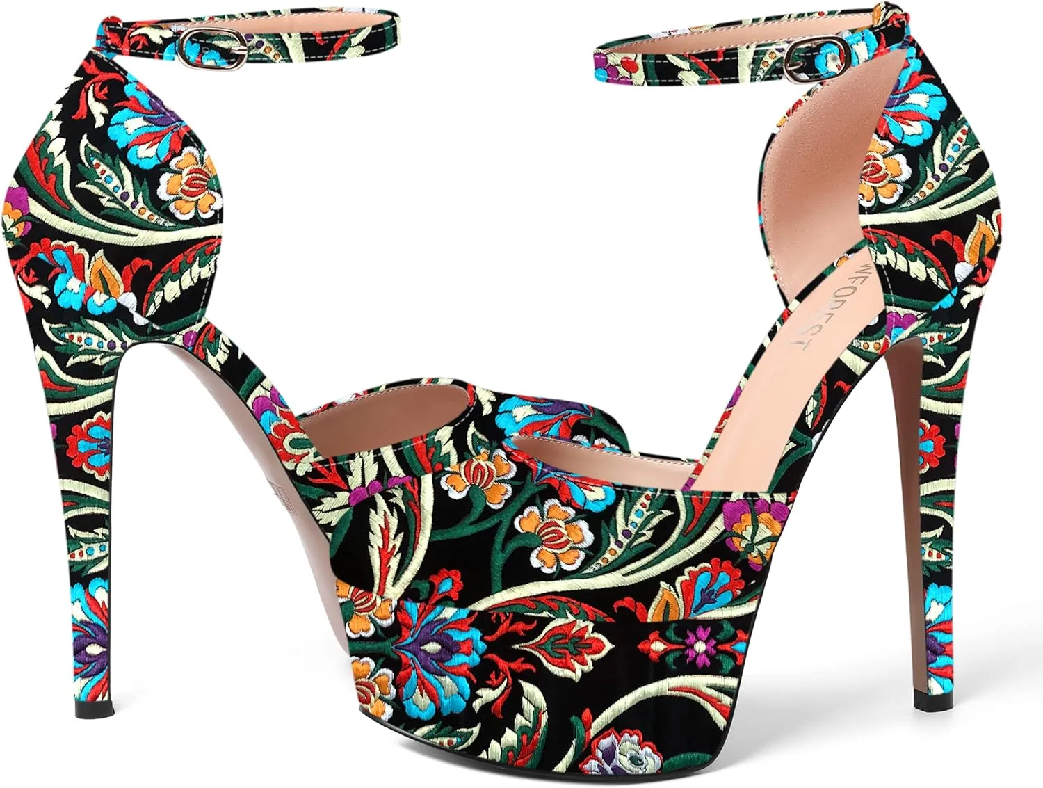SHOWFOREST Womens Round Toe Ankle Strap Patent Dress Buckle Dating Stiletto High Heel Pumps Shoes 6 Inch