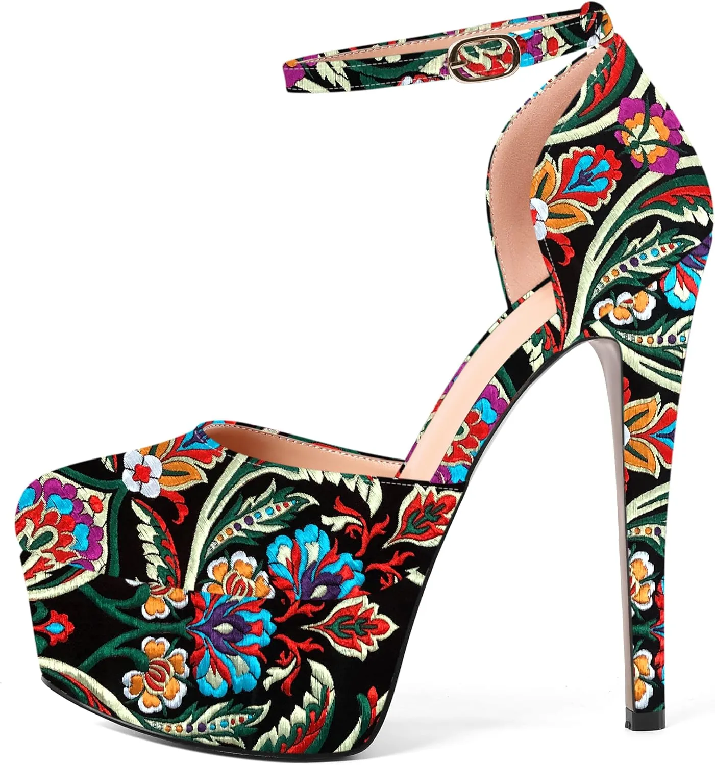 SHOWFOREST Womens Round Toe Ankle Strap Patent Dress Buckle Dating Stiletto High Heel Pumps Shoes 6 Inch