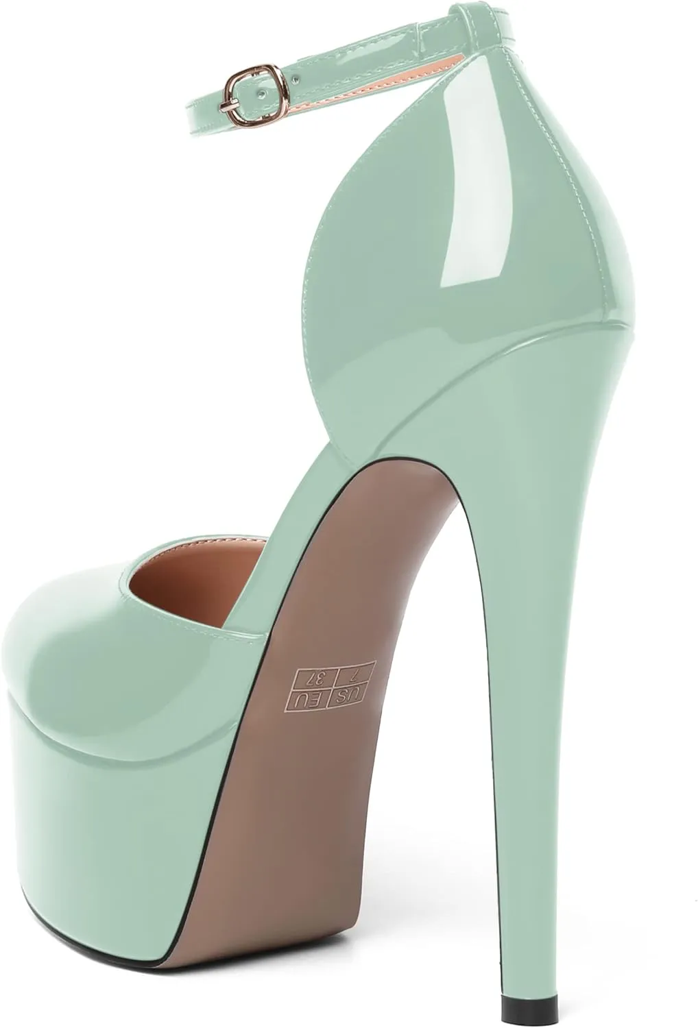 SHOWFOREST Womens Round Toe Ankle Strap Patent Dress Buckle Dating Stiletto High Heel Pumps Shoes 6 Inch
