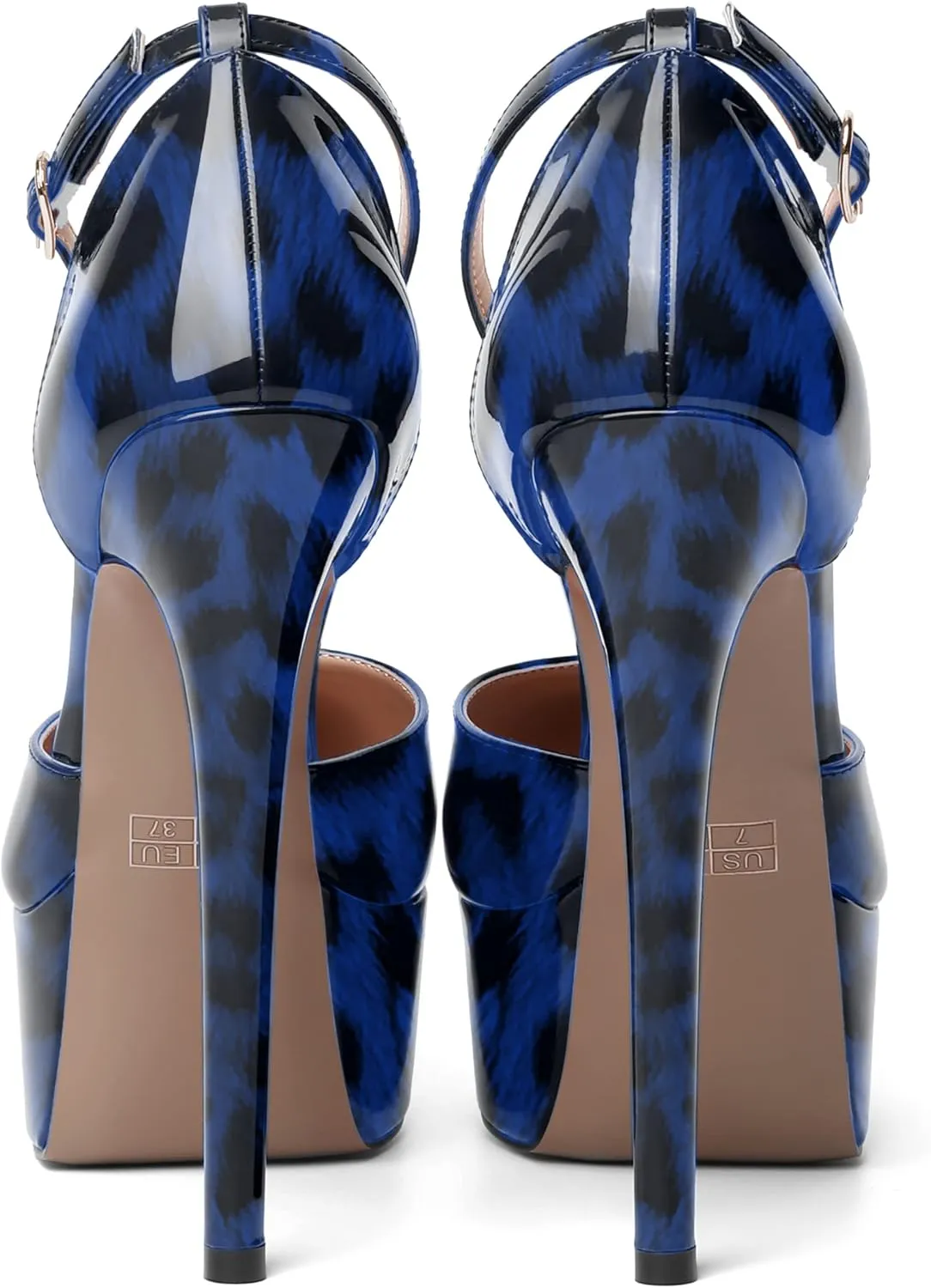 SHOWFOREST Womens Round Toe Ankle Strap Patent Dress Buckle Dating Stiletto High Heel Pumps Shoes 6 Inch