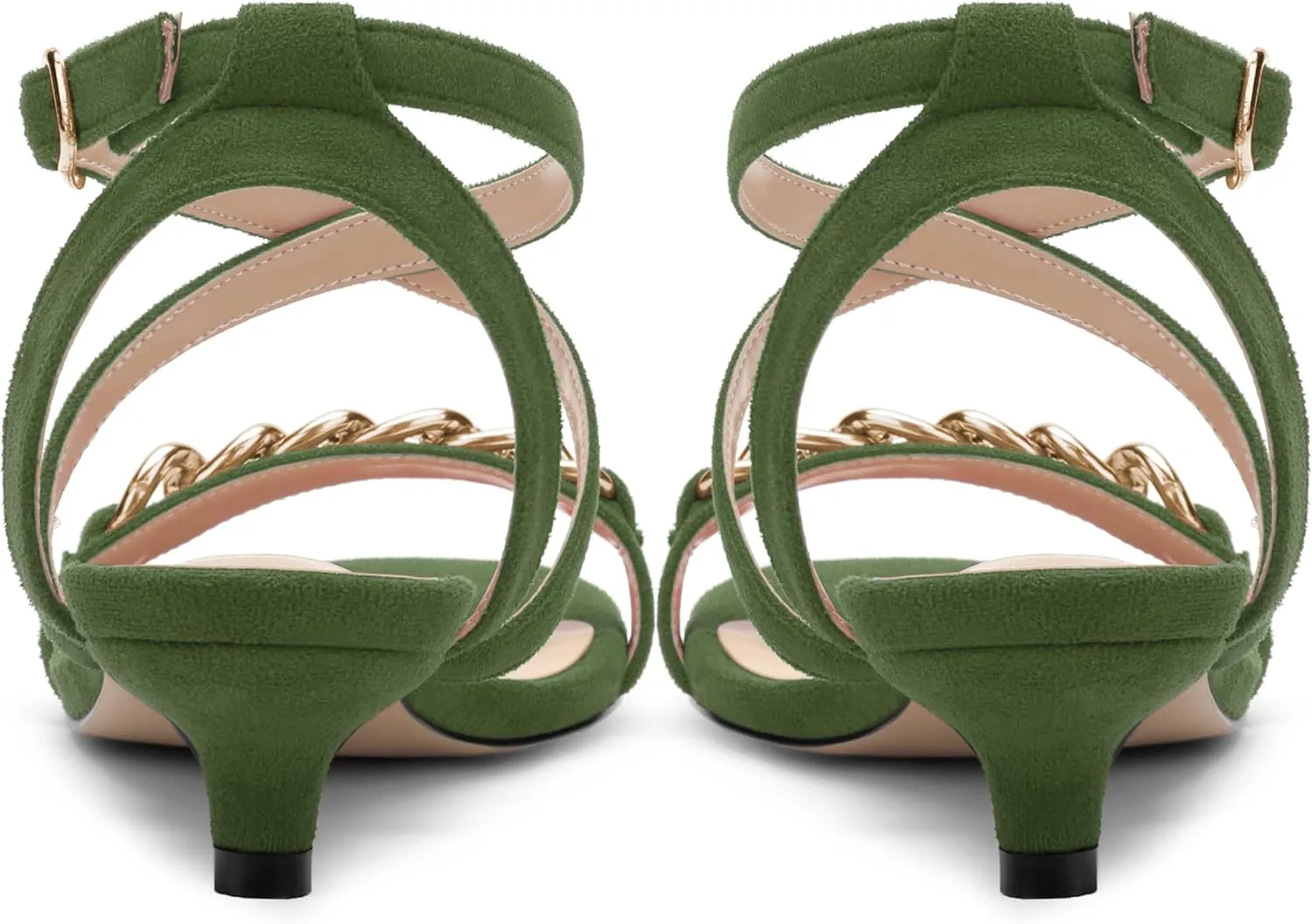 SHOWFOREST Womens Round Toe School Metal Chain Buckle Suede Cute Solid Adjustable Strap Kitten Low Heel Sandals 1.5 Inch