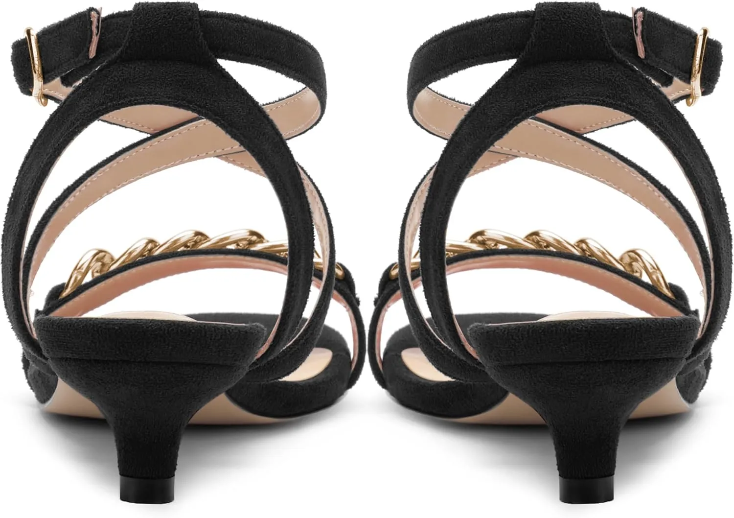 SHOWFOREST Womens Round Toe School Metal Chain Buckle Suede Cute Solid Adjustable Strap Kitten Low Heel Sandals 1.5 Inch