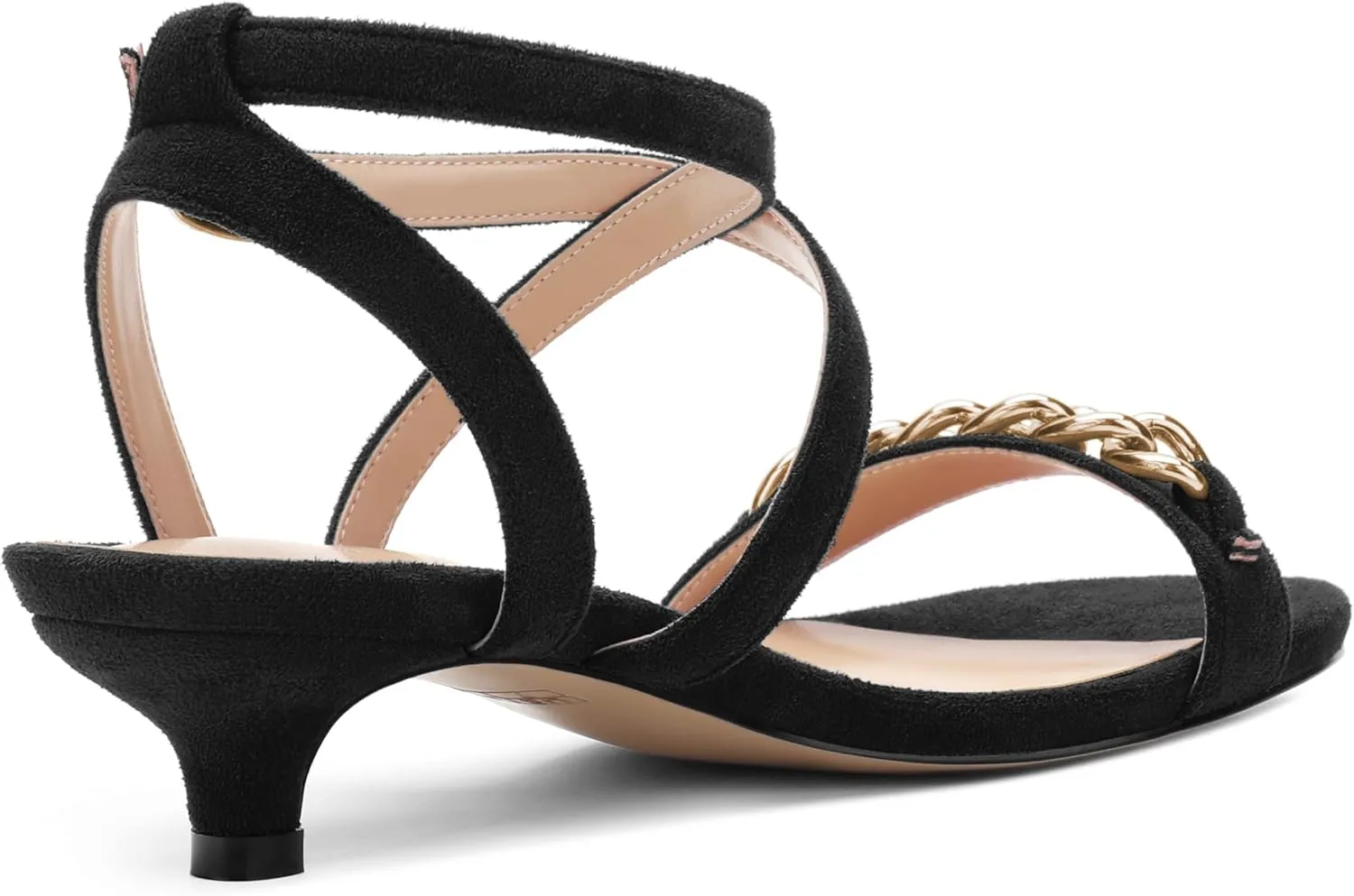 SHOWFOREST Womens Round Toe School Metal Chain Buckle Suede Cute Solid Adjustable Strap Kitten Low Heel Sandals 1.5 Inch