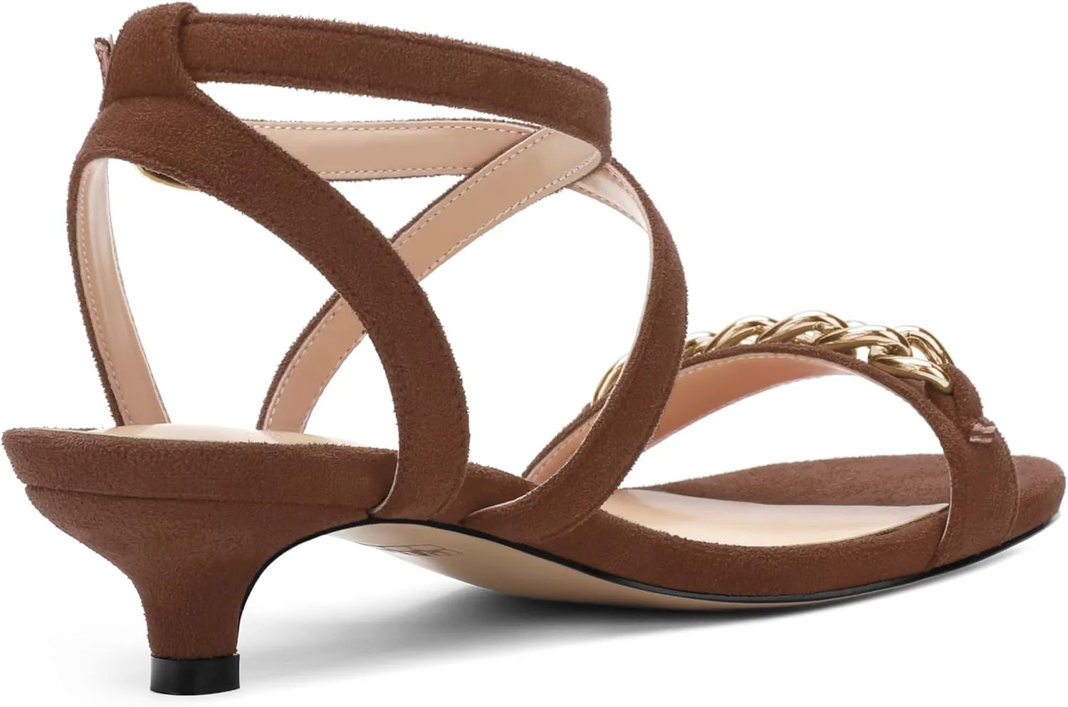 SHOWFOREST Womens Round Toe School Metal Chain Buckle Suede Cute Solid Adjustable Strap Kitten Low Heel Sandals 1.5 Inch
