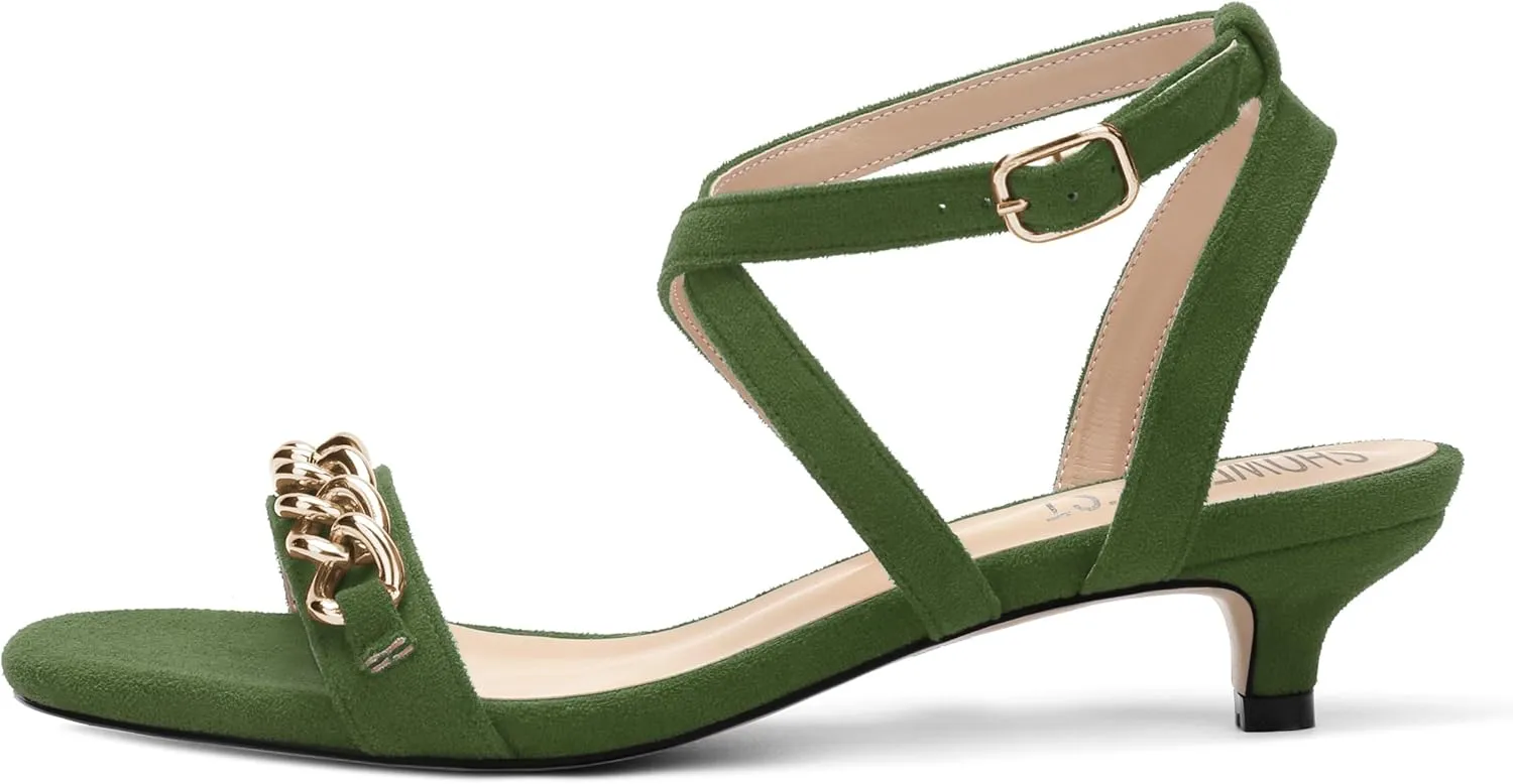 SHOWFOREST Womens Round Toe School Metal Chain Buckle Suede Cute Solid Adjustable Strap Kitten Low Heel Sandals 1.5 Inch