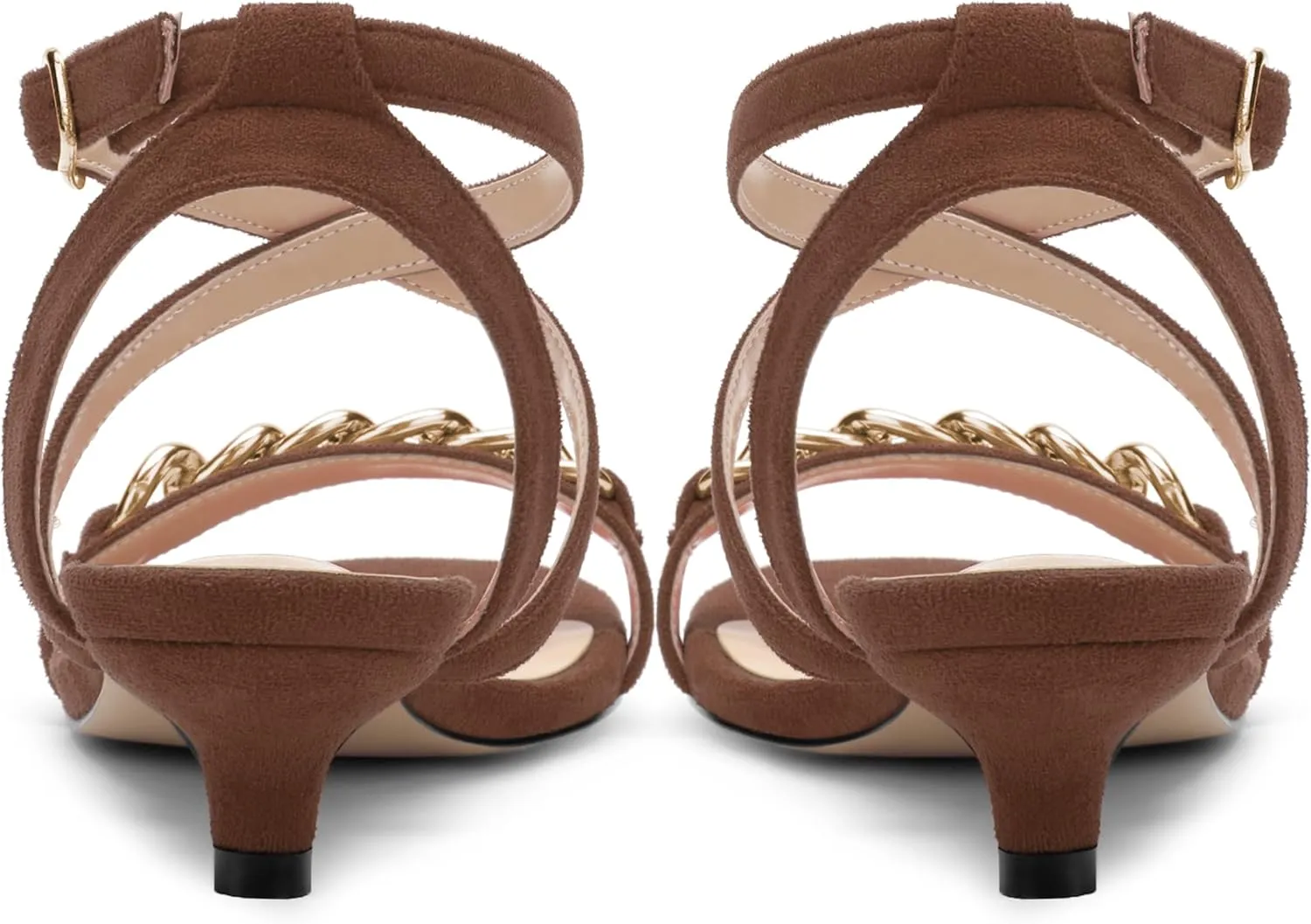 SHOWFOREST Womens Round Toe School Metal Chain Buckle Suede Cute Solid Adjustable Strap Kitten Low Heel Sandals 1.5 Inch