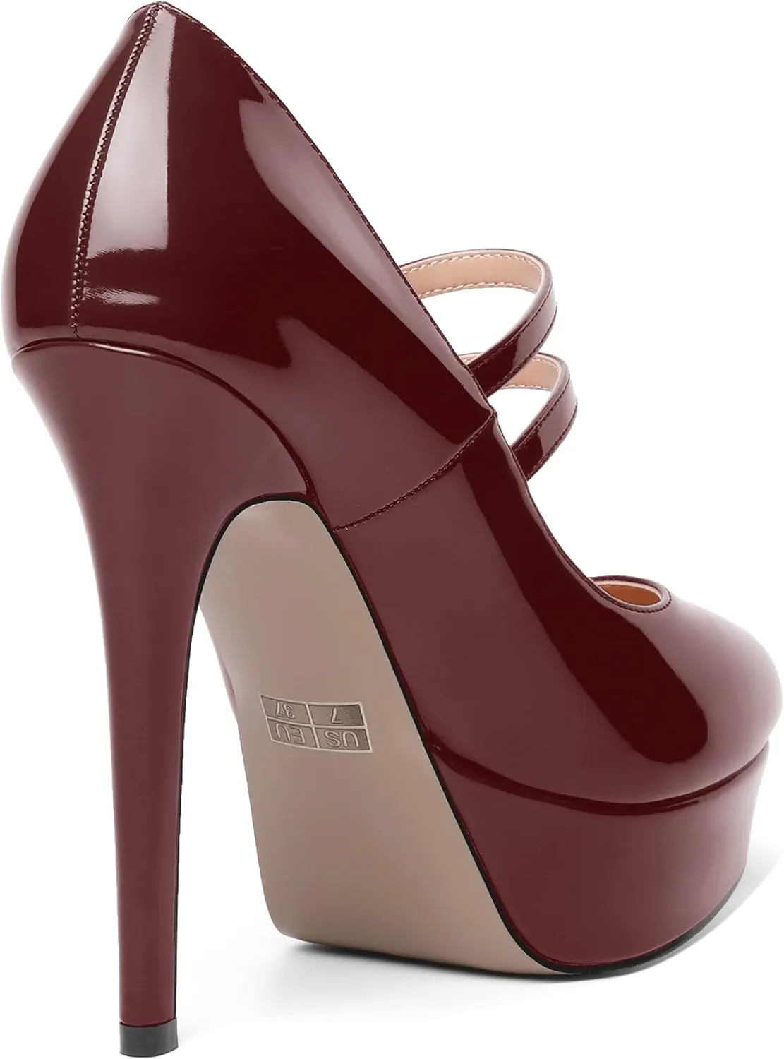 SHOWFOREST Womens Sexy Adjustable Strap Slip On Party Patent Round Toe Stiletto High Heel Pumps Shoes 5 Inch