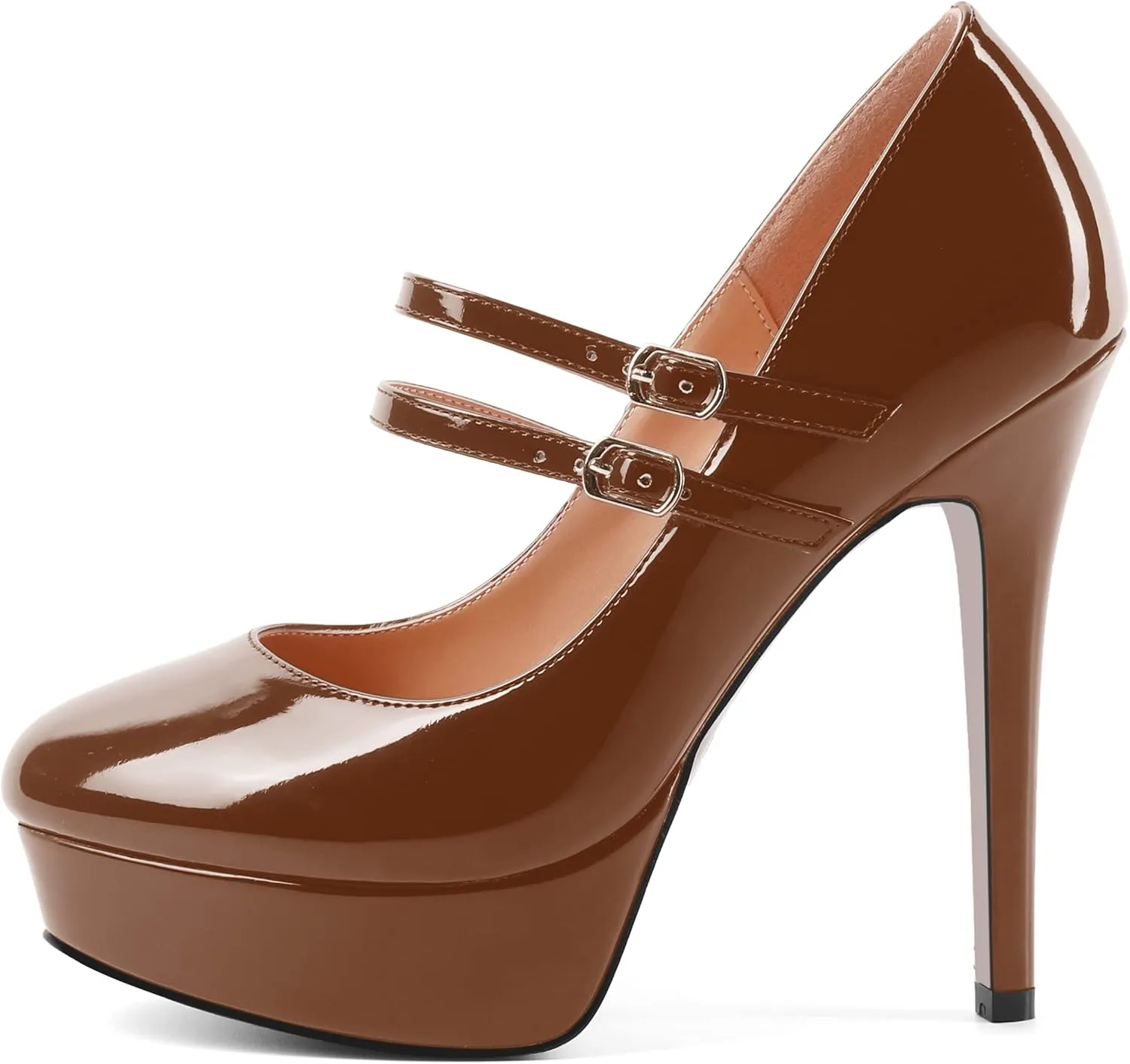 SHOWFOREST Womens Sexy Adjustable Strap Slip On Party Patent Round Toe Stiletto High Heel Pumps Shoes 5 Inch