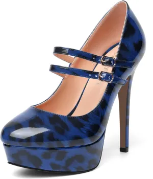 SHOWFOREST Womens Sexy Adjustable Strap Slip On Party Patent Round Toe Stiletto High Heel Pumps Shoes 5 Inch
