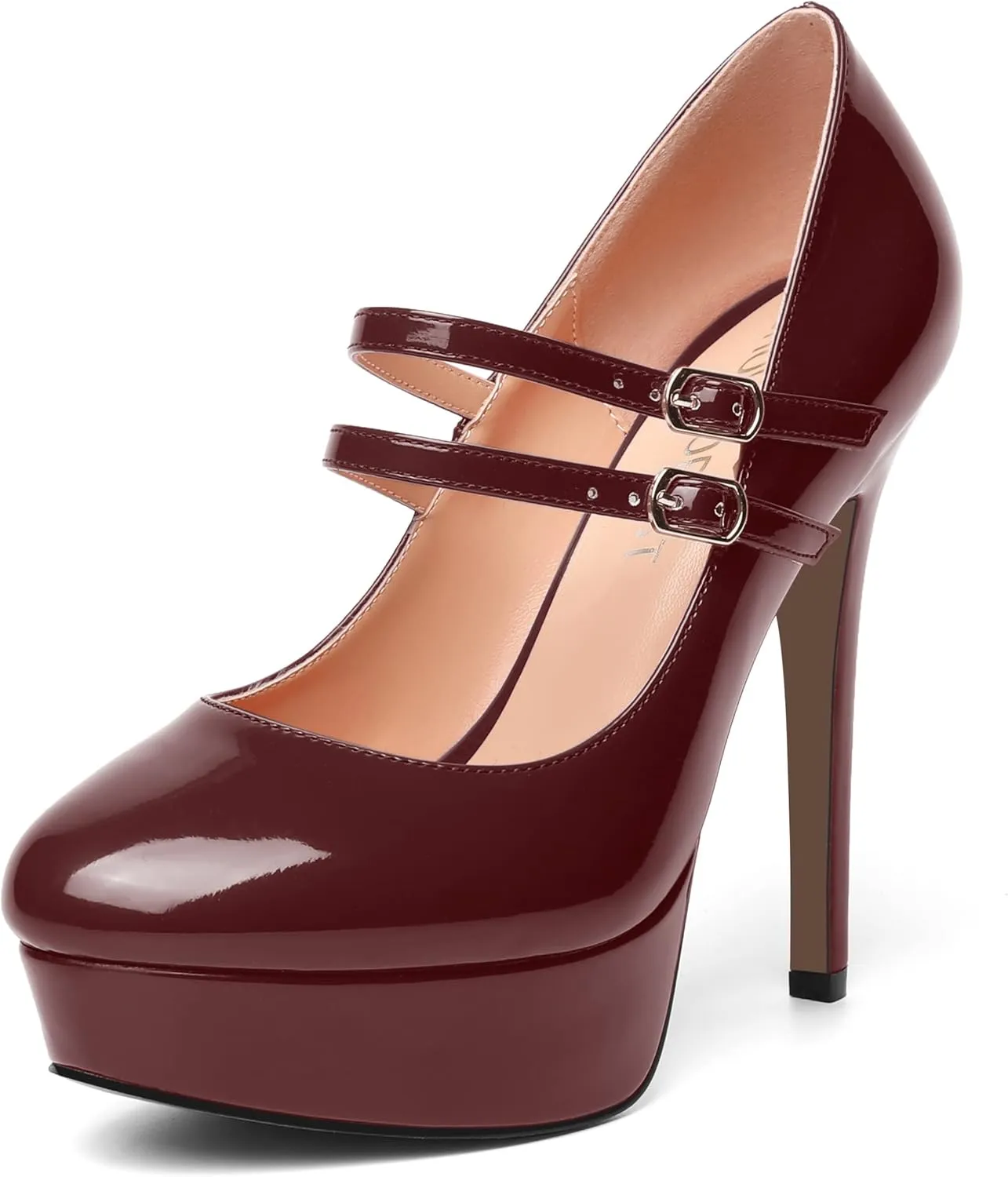 SHOWFOREST Womens Sexy Adjustable Strap Slip On Party Patent Round Toe Stiletto High Heel Pumps Shoes 5 Inch