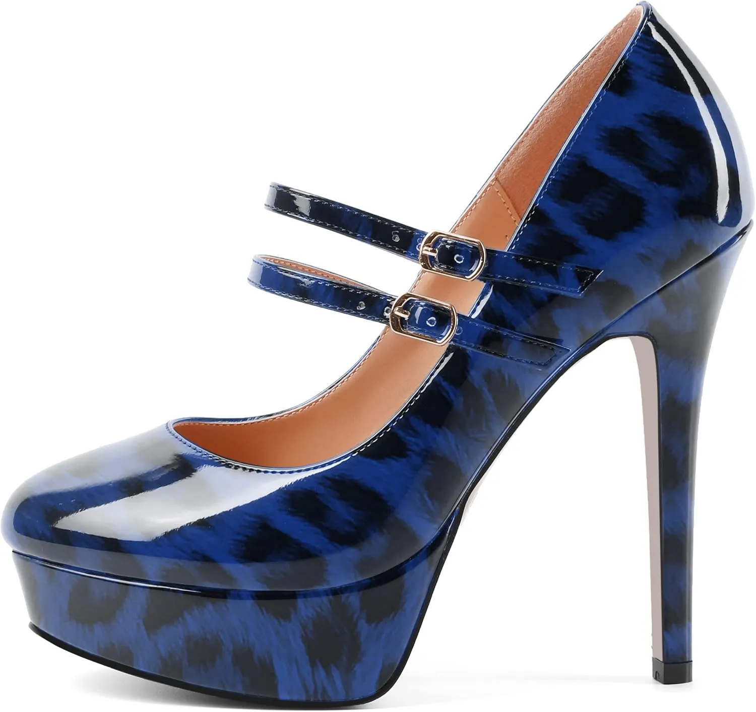 SHOWFOREST Womens Sexy Adjustable Strap Slip On Party Patent Round Toe Stiletto High Heel Pumps Shoes 5 Inch