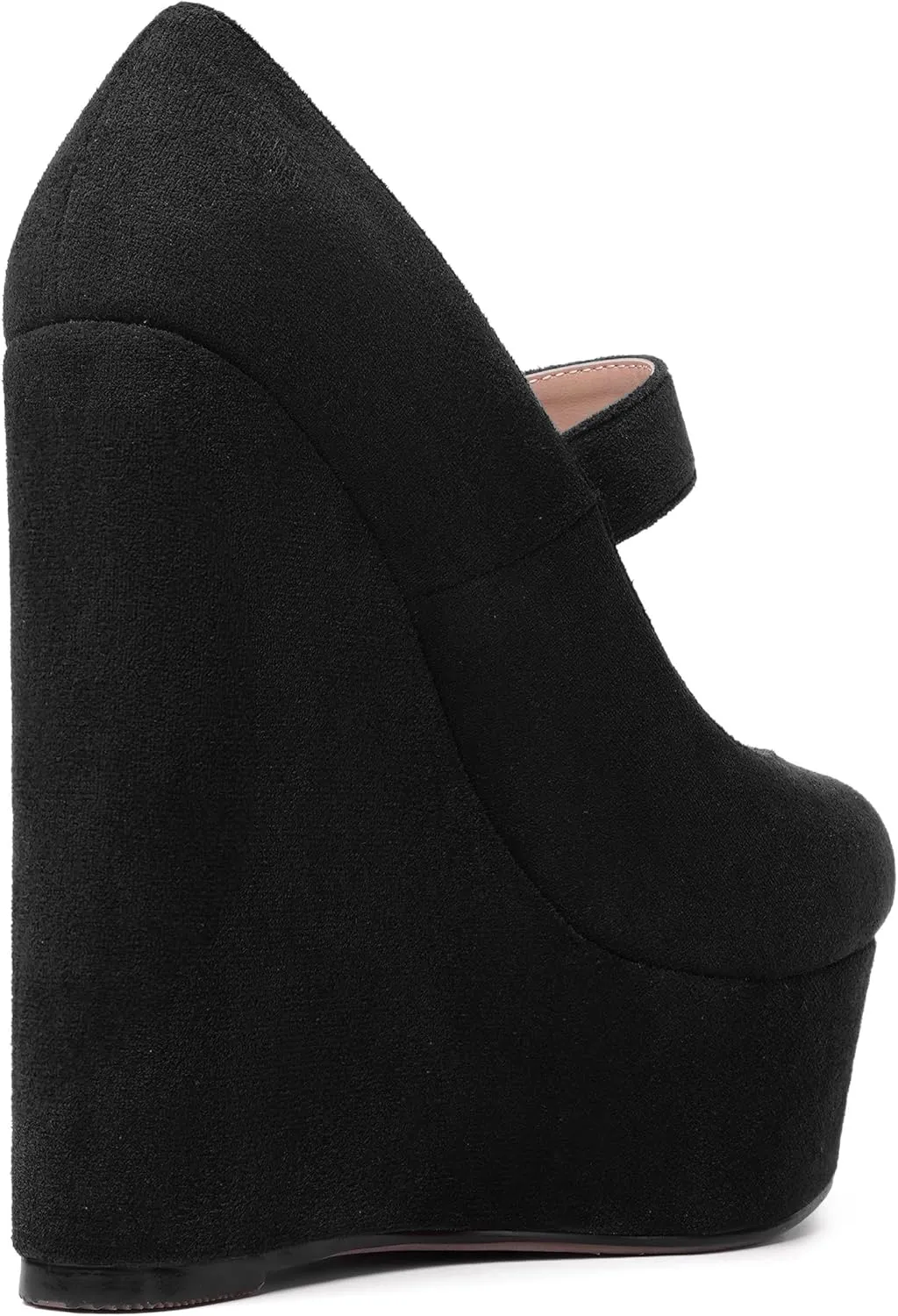 SHOWFOREST Womens Sexy Wedding Platform Suede Buckle Adjustable Strap Solid Round Toe Wedge High Heel Pumps Shoes 6 Inch
