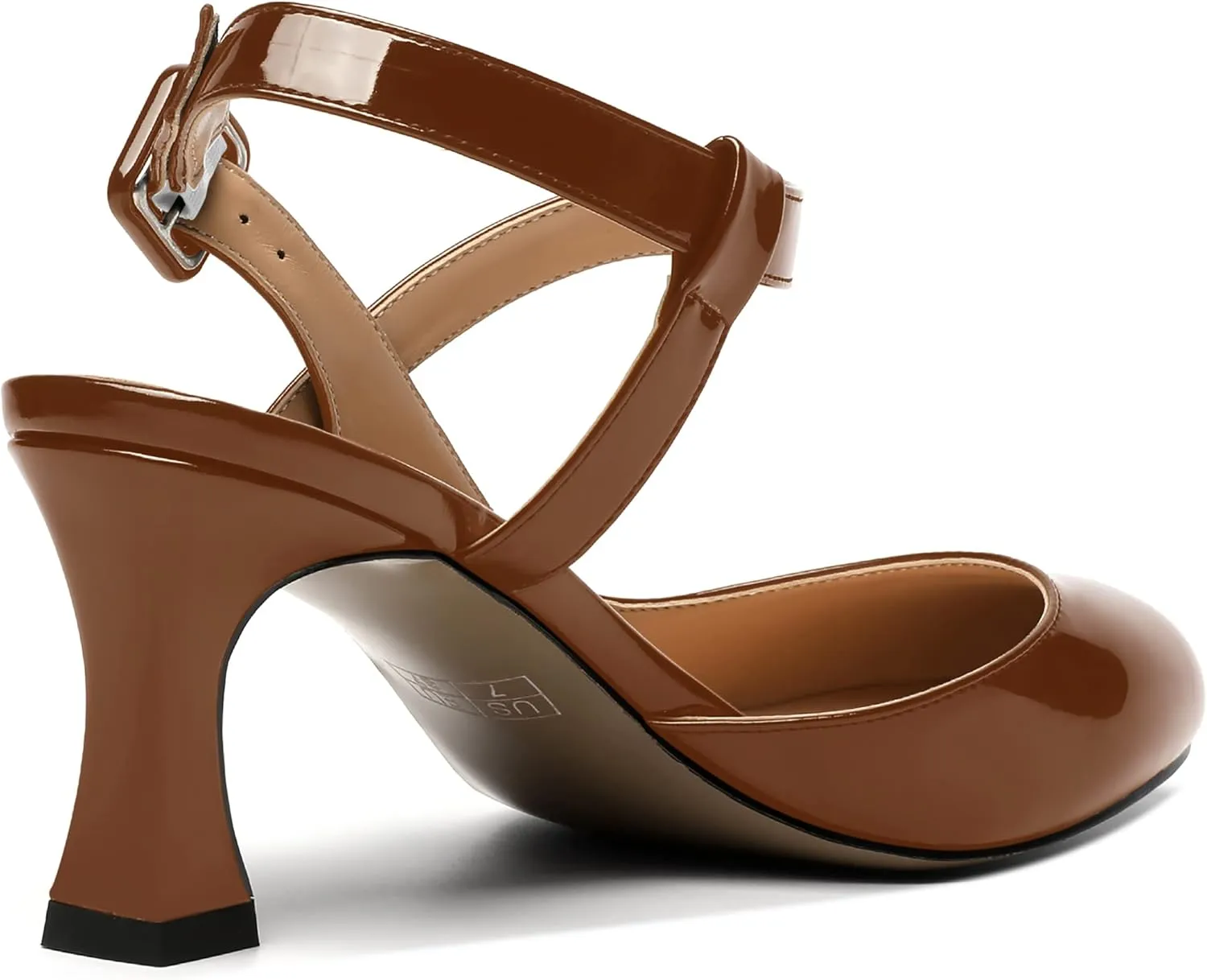 SKYSTERRY Womens Buckle Patent Wedding Ankle Strap Round Toe Casual Spool Mid Heel Pumps Shoes 2.5 Inch