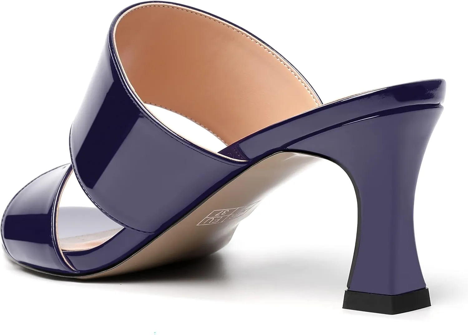 SKYSTERRY Women's Patent Open Toe Round Toe Dress Office Slip On Spool Mid Heel Pumps Shoes 2.5 Inch