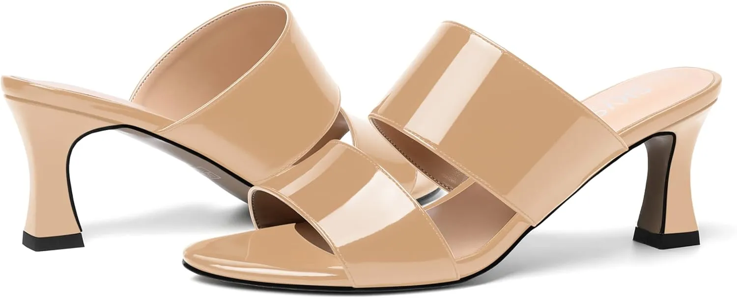 SKYSTERRY Women's Patent Open Toe Round Toe Dress Office Slip On Spool Mid Heel Pumps Shoes 2.5 Inch
