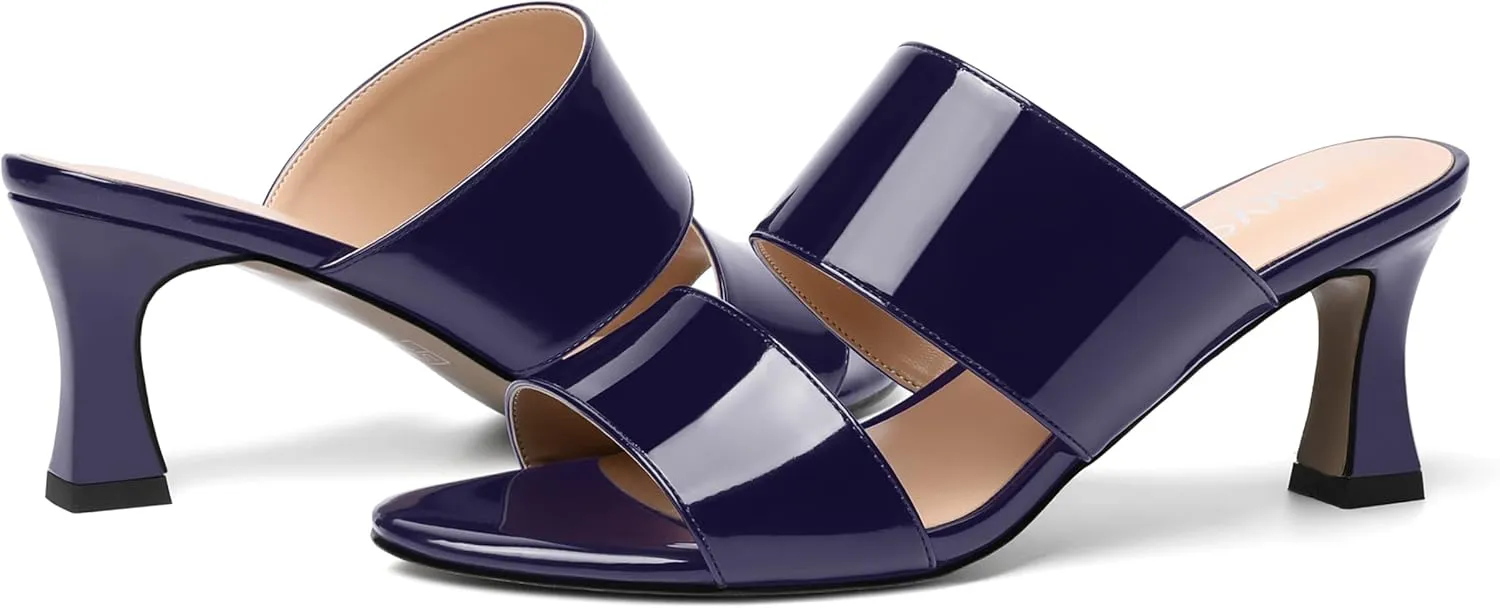 SKYSTERRY Women's Patent Open Toe Round Toe Dress Office Slip On Spool Mid Heel Pumps Shoes 2.5 Inch