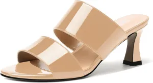 SKYSTERRY Women's Patent Open Toe Round Toe Dress Office Slip On Spool Mid Heel Pumps Shoes 2.5 Inch