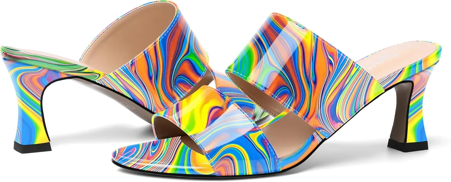 SKYSTERRY Women's Patent Open Toe Round Toe Dress Office Slip On Spool Mid Heel Pumps Shoes 2.5 Inch