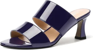 SKYSTERRY Women's Patent Open Toe Round Toe Dress Office Slip On Spool Mid Heel Pumps Shoes 2.5 Inch