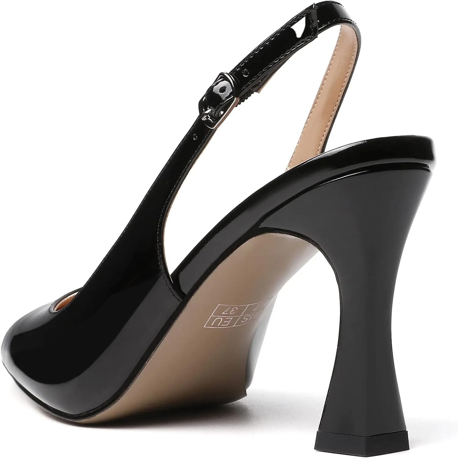SKYSTERRY Women's Slingback Square Toe Patent Casual Dating Slip On Spool High Heel Pumps Shoes 3.3 Inch