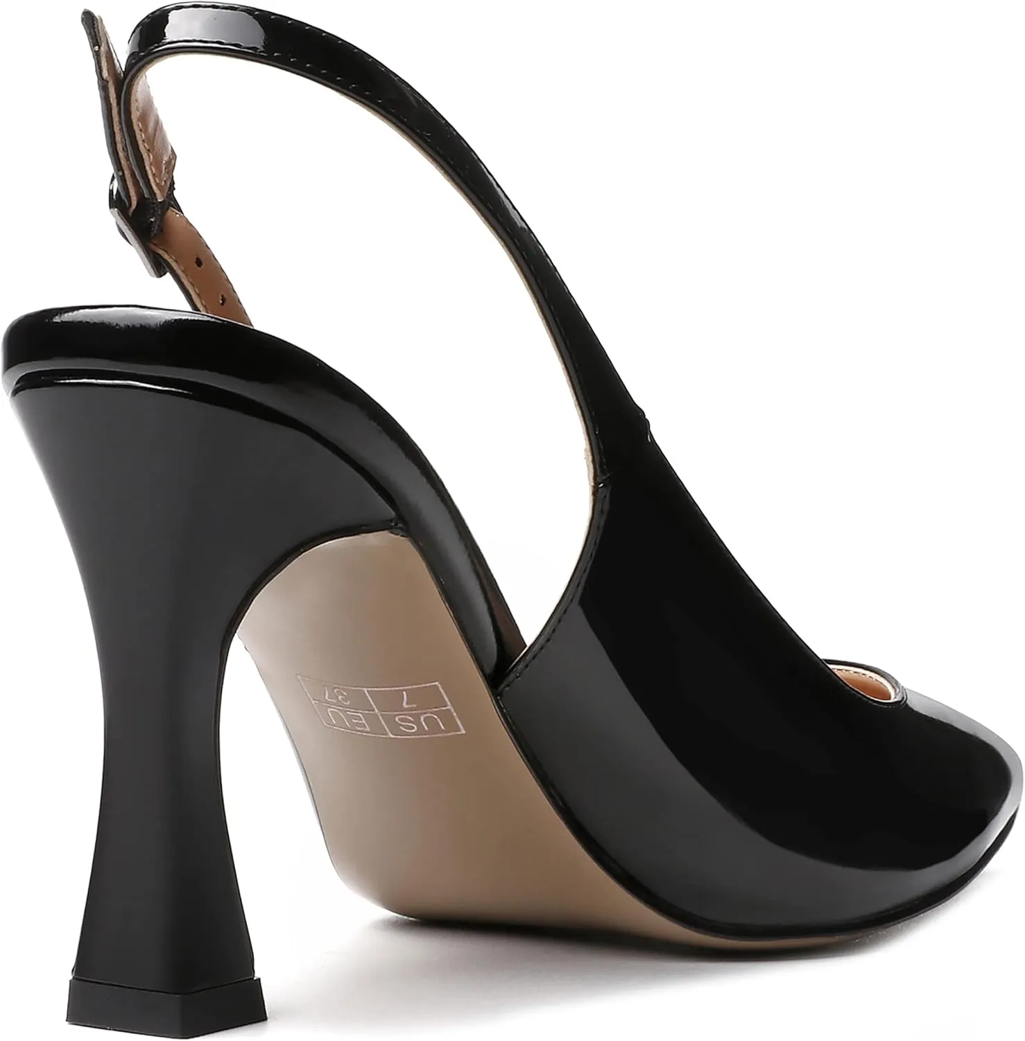 SKYSTERRY Women's Slingback Square Toe Patent Casual Dating Slip On Spool High Heel Pumps Shoes 3.3 Inch