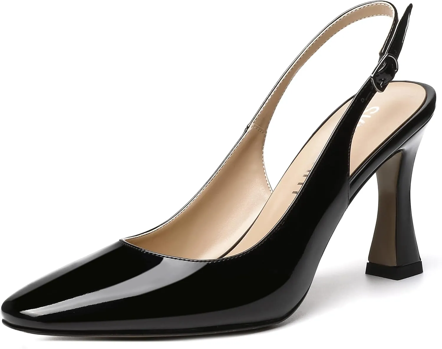 SKYSTERRY Women's Slingback Square Toe Patent Casual Dating Slip On Spool High Heel Pumps Shoes 3.3 Inch