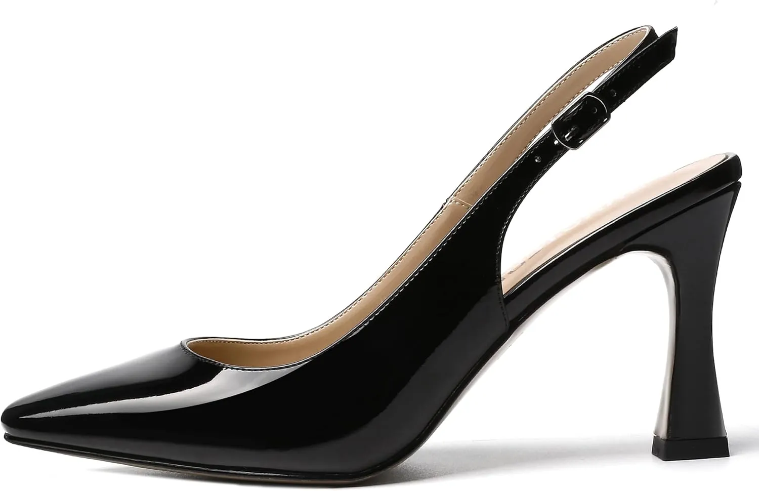 SKYSTERRY Women's Slingback Square Toe Patent Casual Dating Slip On Spool High Heel Pumps Shoes 3.3 Inch