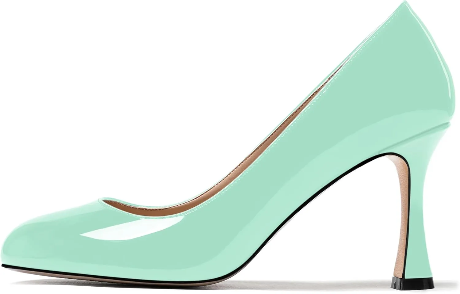 SKYSTERRY Womens Wedding Slip On Dress Round Toe Patent Spool High Heel Pumps Shoes 3.3 Inch