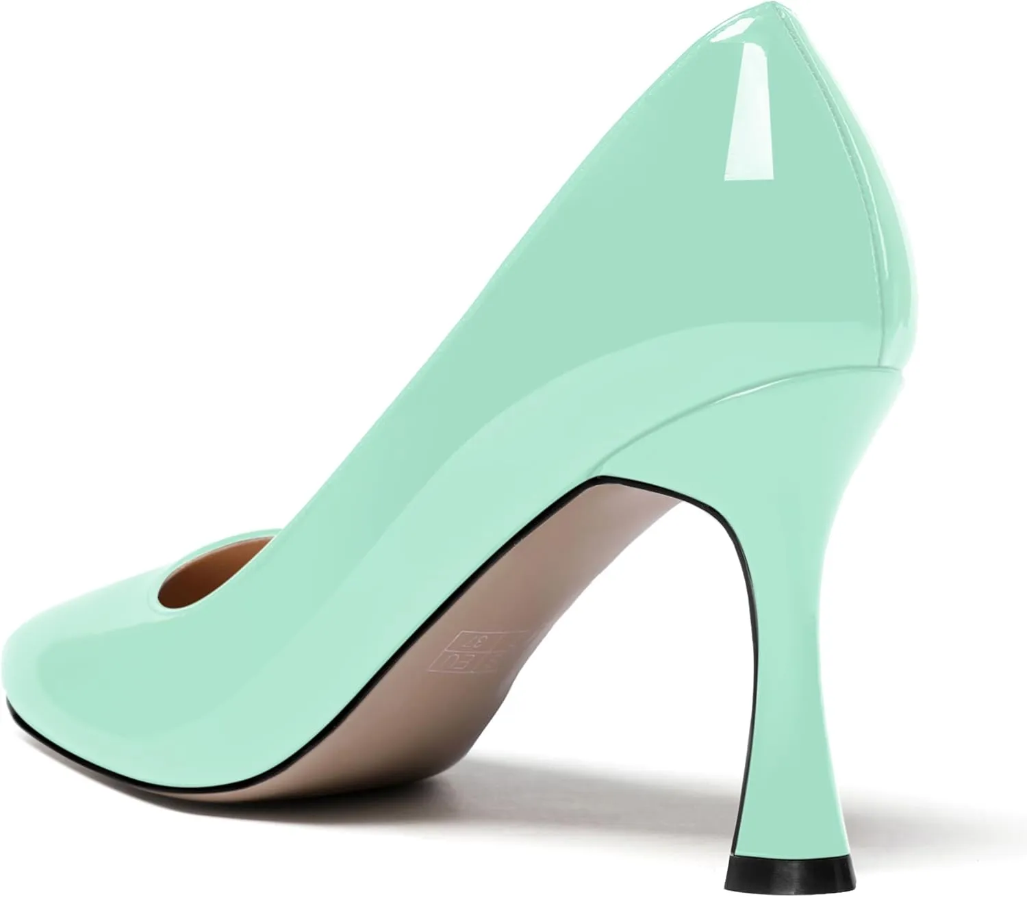 SKYSTERRY Womens Wedding Slip On Dress Round Toe Patent Spool High Heel Pumps Shoes 3.3 Inch