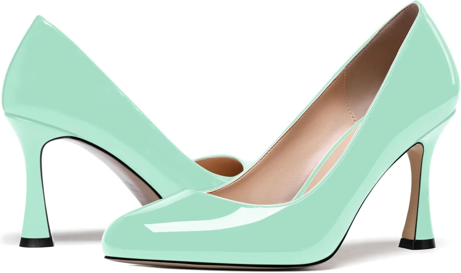 SKYSTERRY Womens Wedding Slip On Dress Round Toe Patent Spool High Heel Pumps Shoes 3.3 Inch