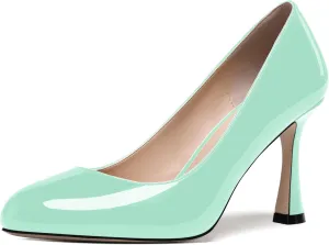 SKYSTERRY Womens Wedding Slip On Dress Round Toe Patent Spool High Heel Pumps Shoes 3.3 Inch