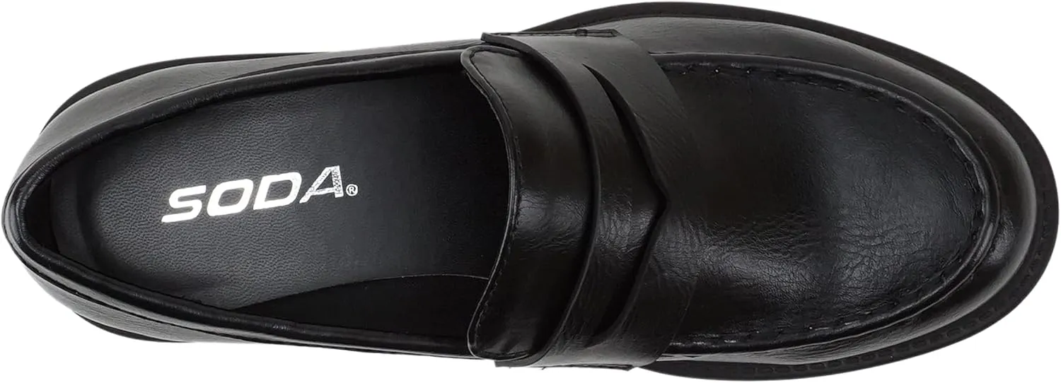 Soda “HENDER” ~ Women Round Toe Low Heel Lug Sole Platform Penny Loafer Shoe