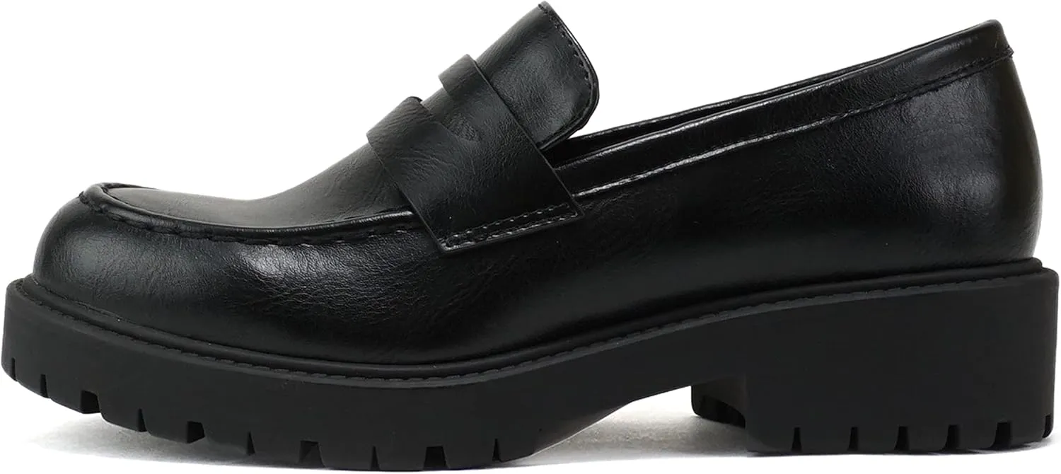 Soda “HENDER” ~ Women Round Toe Low Heel Lug Sole Platform Penny Loafer Shoe
